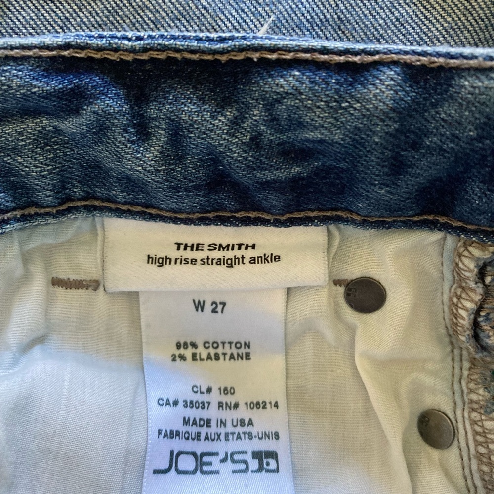Joe’s Jeans hi-rise straight ankle blue denim jeans with ripped knees, waist 27 - Picture 7 of 8